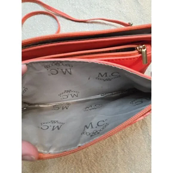 Madi Claire Peach Croc Embossed Leather Mini Crossbody Wallet Purse - Picture 7 of 7